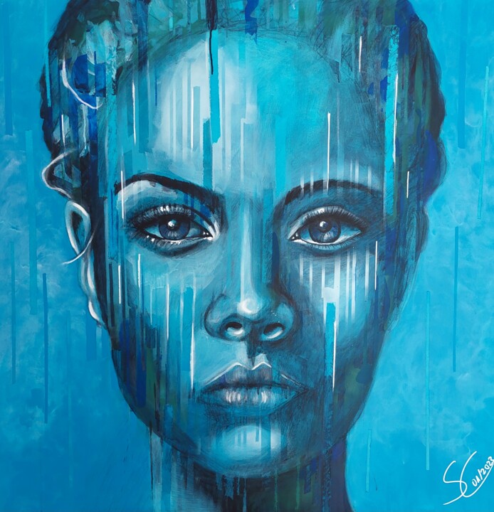 Pintura titulada "Blaues Wunder" por Silke Von Clarmann, Obra de arte original, Acrílico