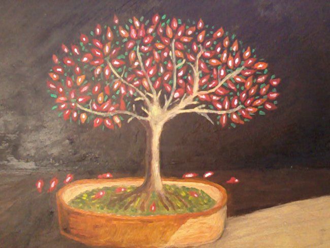 Pintura intitulada "Bonsai florido" por Silo, Obras de arte originais, Óleo