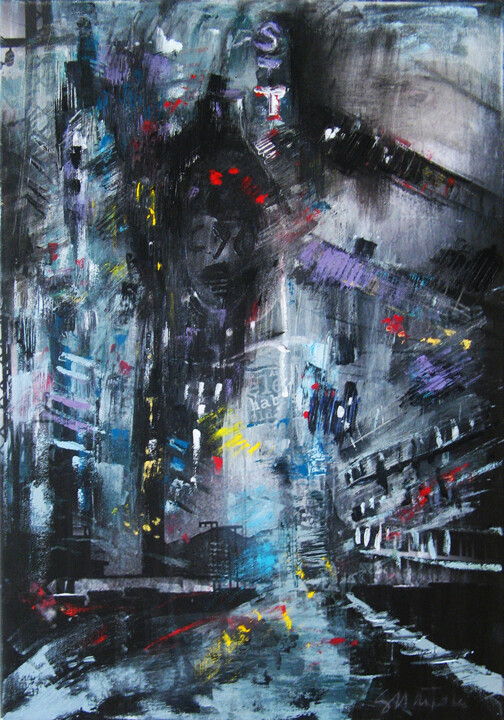 Painting titled "URBAN CHAOS" by Silva Nironi, Original Artwork, Acrylic Mounted on Wood Stretcher frame