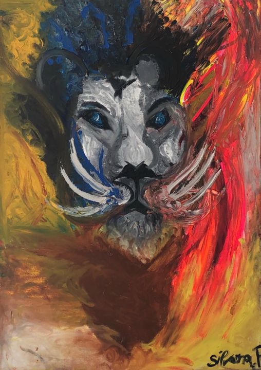 Painting titled "Le Lion Pensif" by Silvana Perkovic, Original Artwork