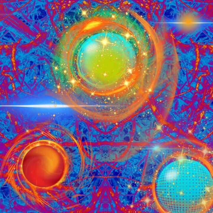 Digital Arts titled "Cosmic Bursts" by Silvana Klaric, Original Artwork, Digital Collage