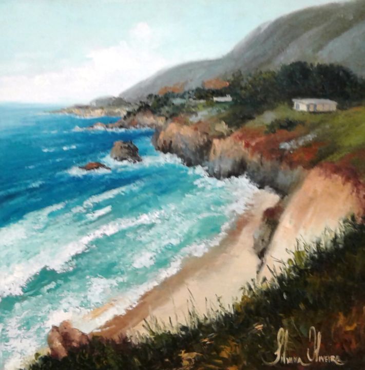 Pittura intitolato ""Mar Azul"" da Silvana Oliveira, Opera d'arte originale, Inchiostro