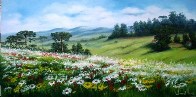 Painting titled "2003 - Campo de flo…" by Silvana Oliveira, Original Artwork