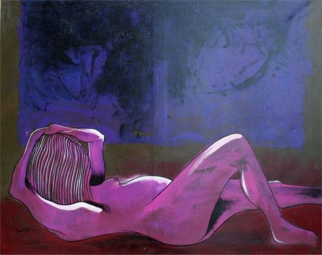 Peinture intitulée "Nudo viola" par Franco Pivetti, Œuvre d'art originale