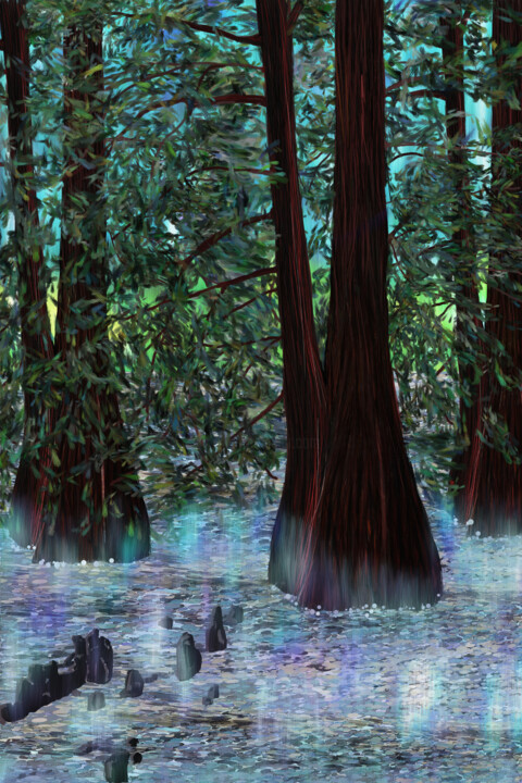 Arts numériques intitulée "trees in the swamp" par Silvia Baldi, Œuvre d'art originale, Peinture numérique