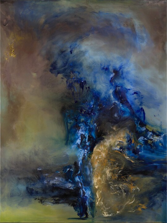 Painting titled "Primordial Plumes" by Silvia Cherni, Original Artwork, Oil Mounted on Wood Stretcher frame