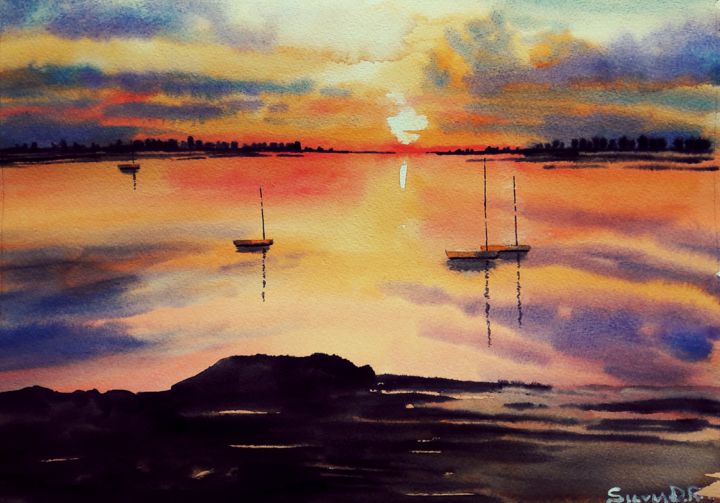 Painting titled "Sunset" by Silvia D.R., Original Artwork