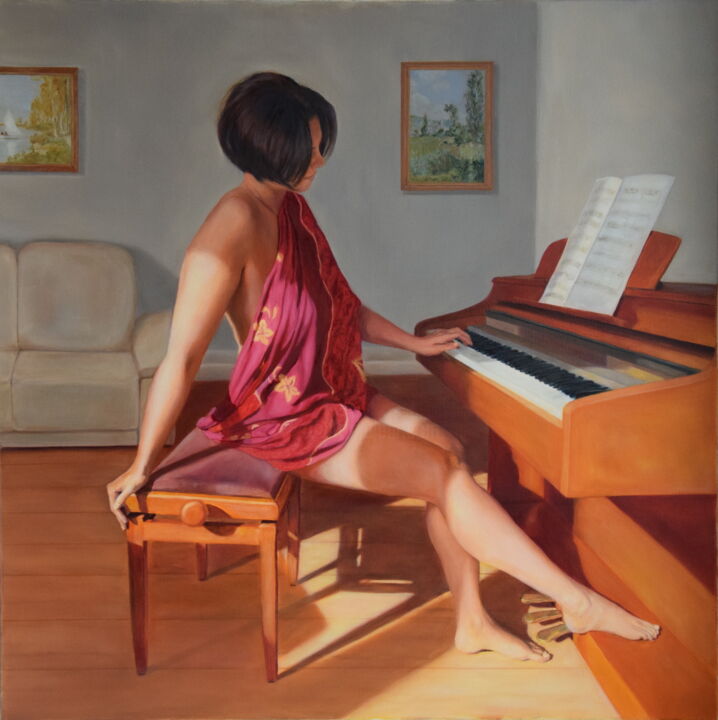 Painting titled "Enchanted by music" by Silvia Habán, Original Artwork, Oil