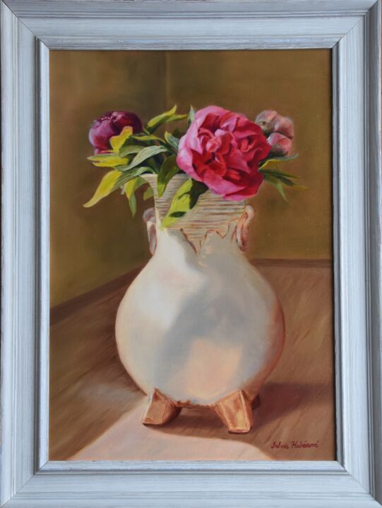 Painting titled "Peonies" by Silvia Habán, Original Artwork, Oil