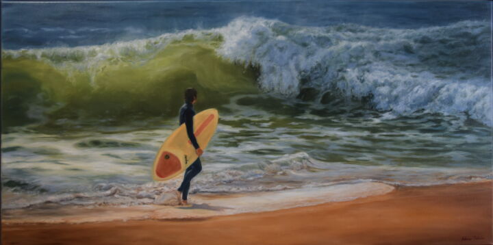 绘画 标题为“Freedom (Surfer on…” 由Silvia Habán, 原创艺术品, 油 安装在木质担架架上
