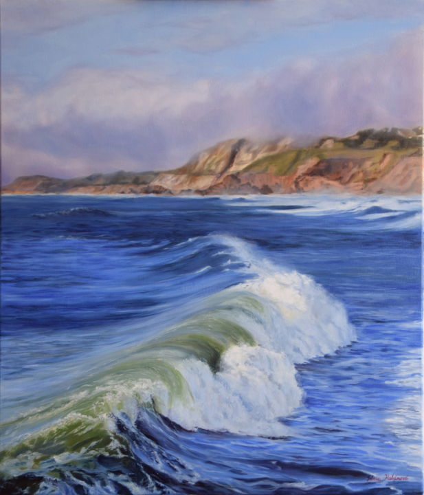Painting titled "Waves" by Silvia Habánová, Original Art, Oil Mounted on Stretcher frame