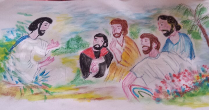 Peinture intitulée "Jesus y sus discipu…" par Silvia Josiah, Œuvre d'art originale, Acrylique