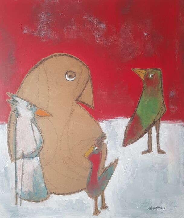 Pintura intitulada ""Pássaros 1"" por Sílvia Neto, Obras de arte originais, Colagens