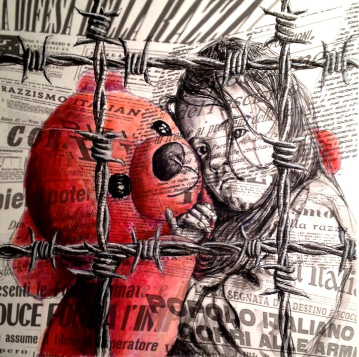 Рисунок под названием "I Bambini ci guarda…" - Silvia Rea, Подлинное произведение искусства, Акрил Установлен на картон