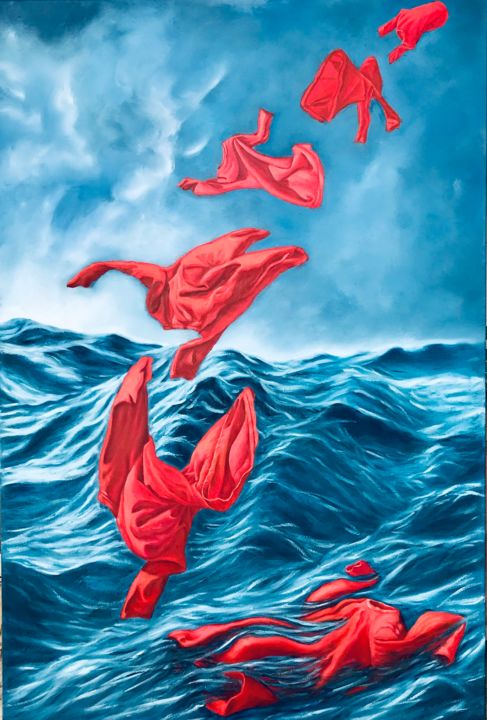 Картина под названием "Maglietta rossa, Ma…" - Silvia Rea, Подлинное произведение искусства, Масло