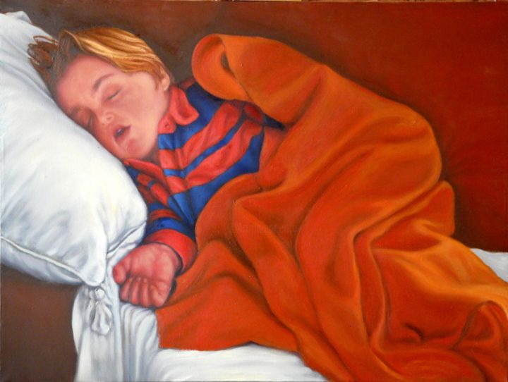 Pittura intitolato "giorgio che dorme.j…" da Silvia Rea, Opera d'arte originale, Olio