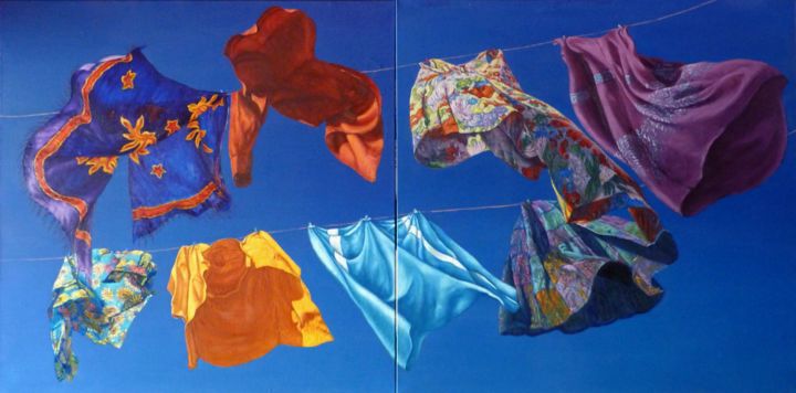 Peinture intitulée "movimento-colorato.…" par Silvia Rea, Œuvre d'art originale, Huile