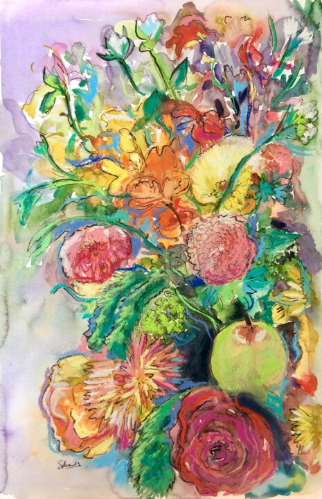 Peinture intitulée "Composición floral" par Silvia Sierra Sanchez, Œuvre d'art originale, Aquarelle