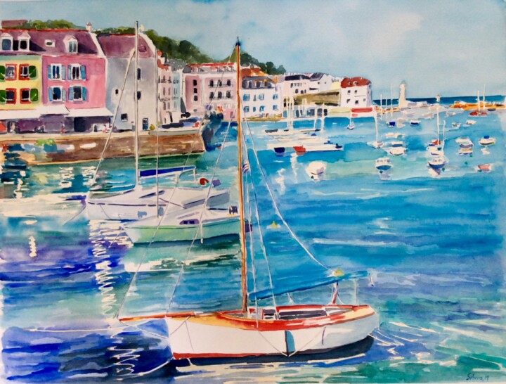 Peinture intitulée "Puerto de Sauzon" par Silvia Sierra Sanchez, Œuvre d'art originale, Aquarelle