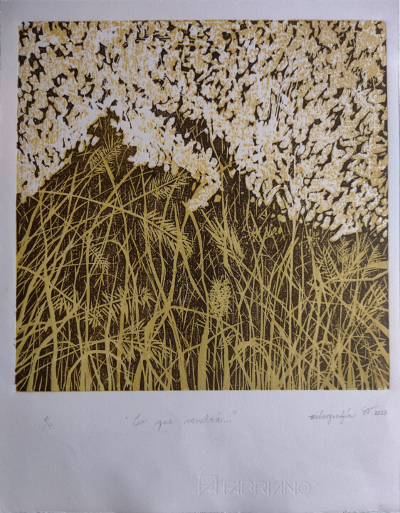 Gravures & estampes intitulée "Lo que vendrá" par Silvia Valdano, Œuvre d'art originale, Xylographie