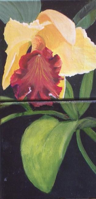 Painting titled "Orquídea amarilla" by Silvia Vazquez, Original Artwork, Oil
