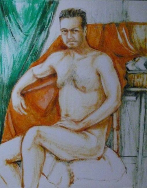 Malerei mit dem Titel "nudo su arancione" von Silvia Benfenati, Original-Kunstwerk, Öl