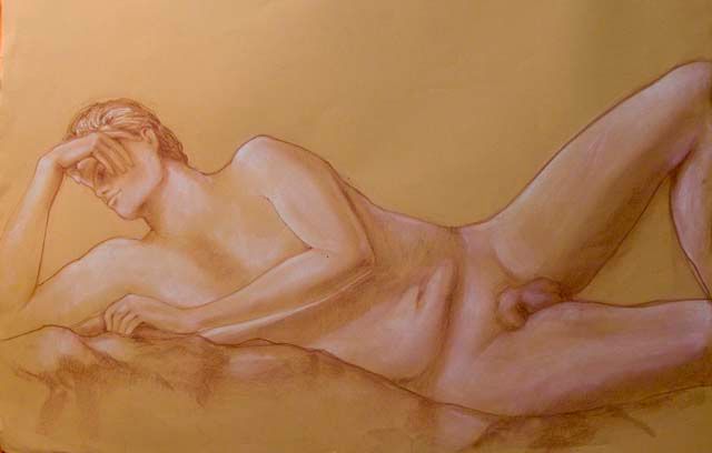 Painting titled "nudo sdraiato" by Silvia Benfenati, Original Artwork, Pastel