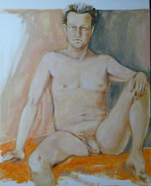 Картина под названием "nudo maschile seduto" - Silvia Benfenati, Подлинное произведение искусства, Масло