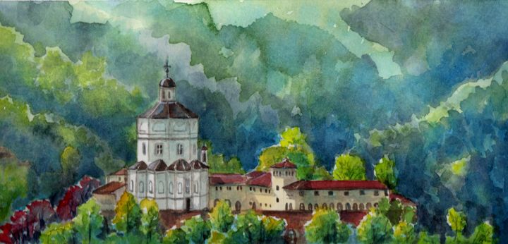 Painting titled "Primavera al Monte…" by Silvia Cordero, Original Artwork, Watercolor