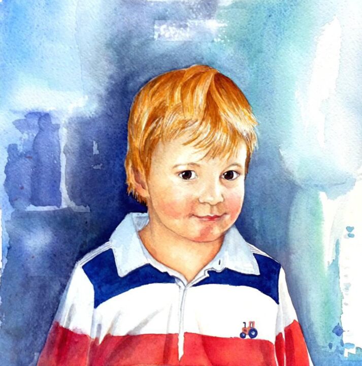 Painting titled "Valerio" by Silvia Cordero, Original Artwork, Watercolor