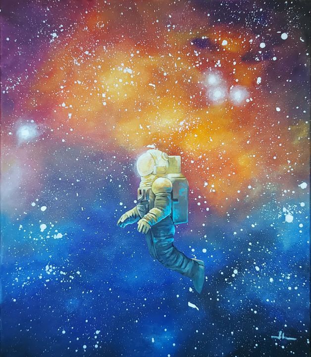 Painting titled "Interstellar" by Silvia Ene, Original Artwork, Acrylic Mounted on Wood Panel