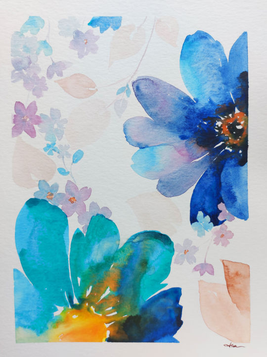 Картина под названием "Spring Bouquet 4/6" - Silvia Ene, Подлинное произведение искусства, Акварель