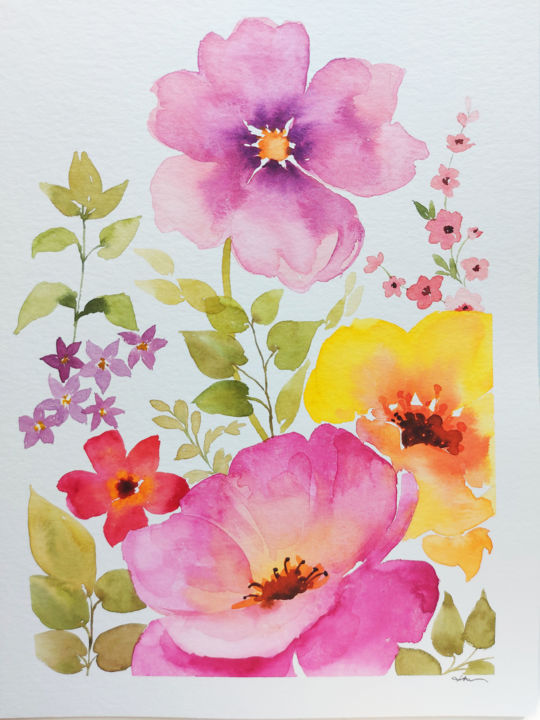 Malarstwo zatytułowany „Spring Bouquet 5/6” autorstwa Silvia Ene, Oryginalna praca, Akwarela