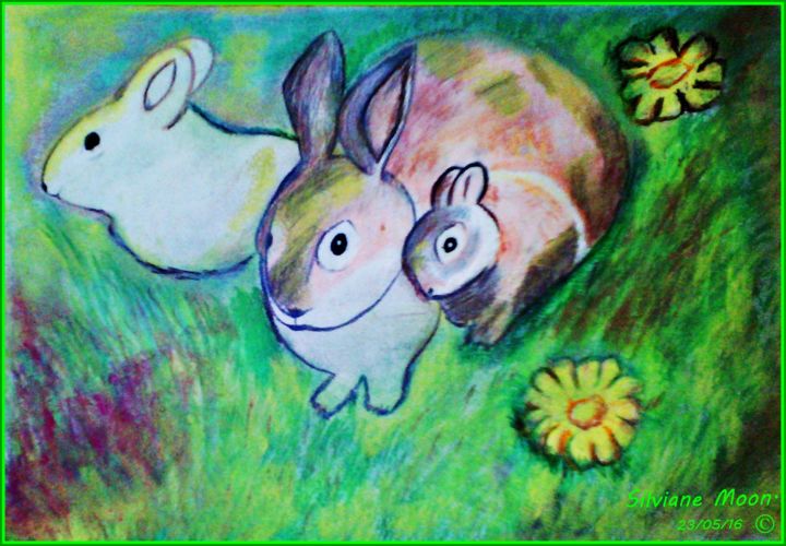 Dibujo titulada "Coelhos" por Silviane Moon, Obra de arte original, Tiza