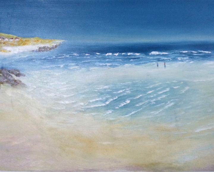 Peinture intitulée "Moledo plage" par Silvino De Macedo, Œuvre d'art originale, Huile