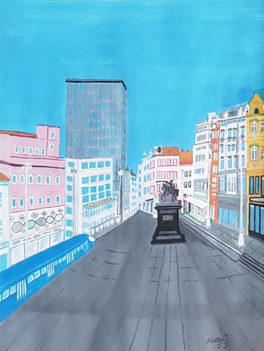 Painting titled "Trg Bana Jelačića Z…" by Kristof, Original Artwork, Tempera