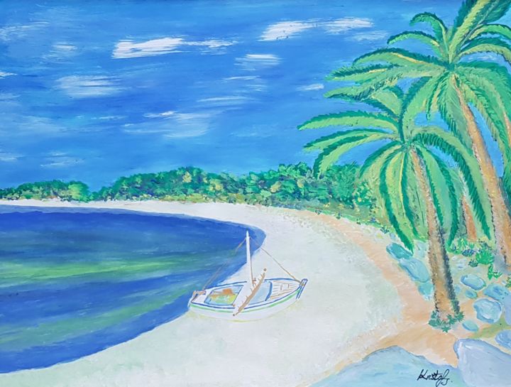Painting titled "La Playa" by Kristof, Original Artwork, Tempera