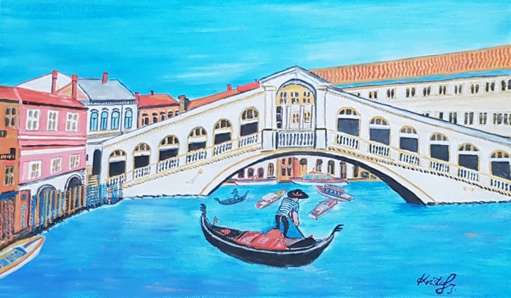 Schilderij getiteld "Venecija-Venice" door Kristof, Origineel Kunstwerk, Tempera