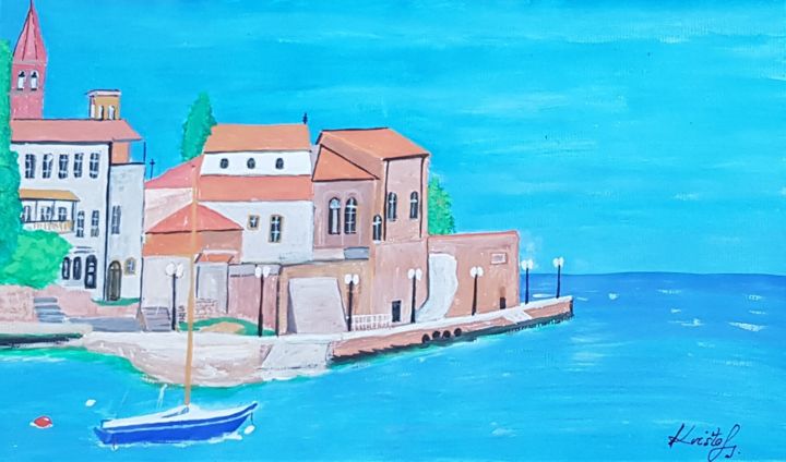 Painting titled "Umag Croatia" by Kristof, Original Artwork, Tempera