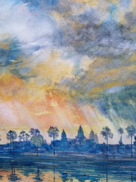 Painting titled "Angkor Wat" by Silvio Ricci, Original Artwork, Watercolor