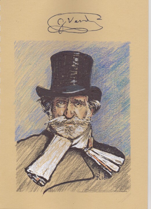 绘画 标题为“Ritratto di G. Verdi” 由Silvio Ricci, 原创艺术品, 孔戴