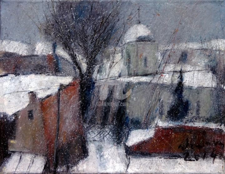 Painting titled "Snowfall" by Silviu Parascan, Original Artwork, Oil