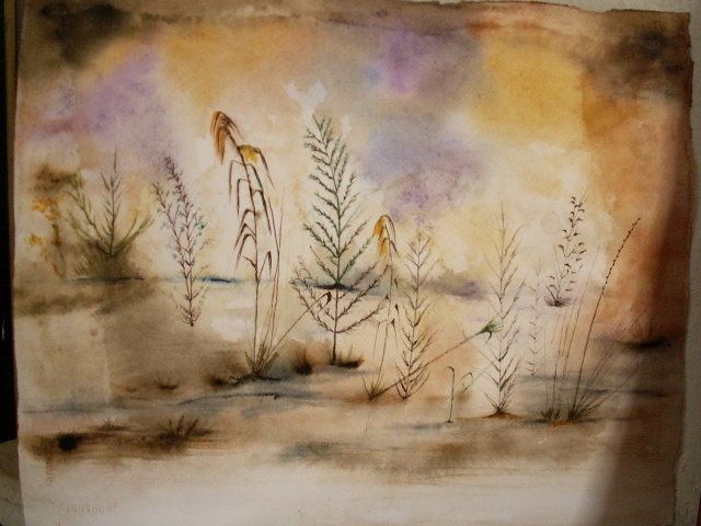 Peinture intitulée "herbes des marais" par Sim13, Œuvre d'art originale