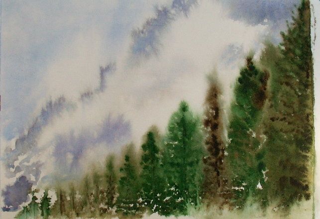 Peinture intitulée "cîmes dans la brume" par Sim13, Œuvre d'art originale