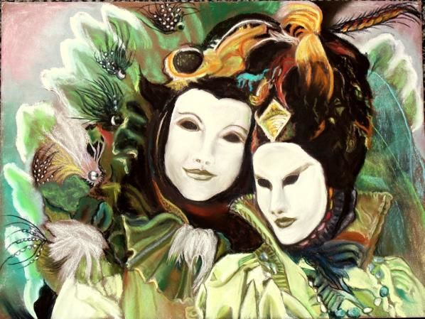 Peinture intitulée "Masques de Carnaval" par Sim13, Œuvre d'art originale, Huile