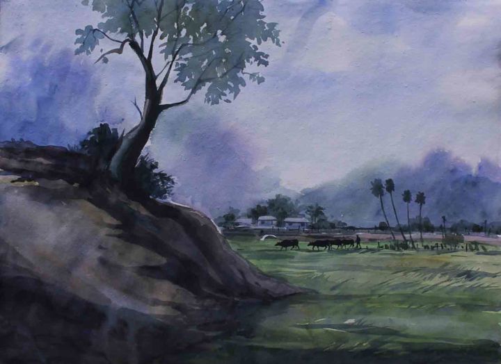 Malerei mit dem Titel "Landscape - SB080" von Sima Arts Gallery, Original-Kunstwerk