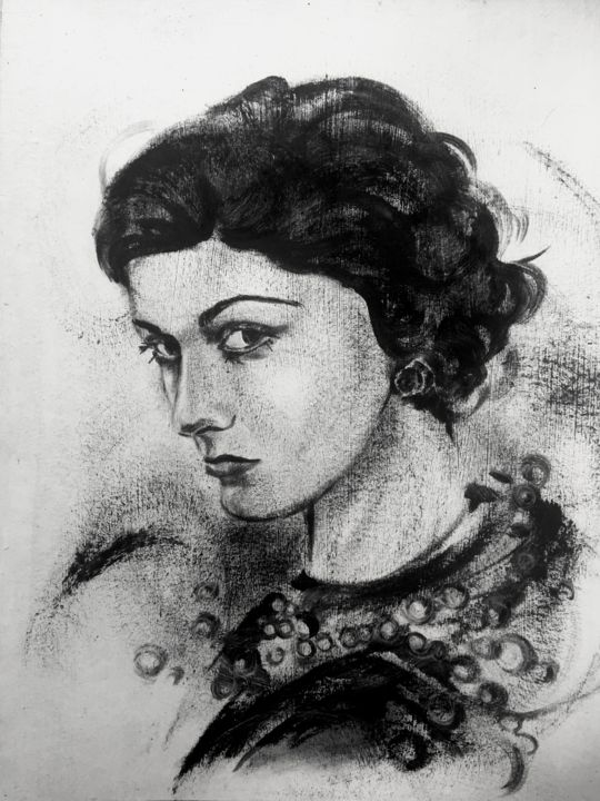 Disegno intitolato "Коко Шанель" da Svetlana Kuzina (Skuz), Opera d'arte originale, Carbone Montato su Cartone
