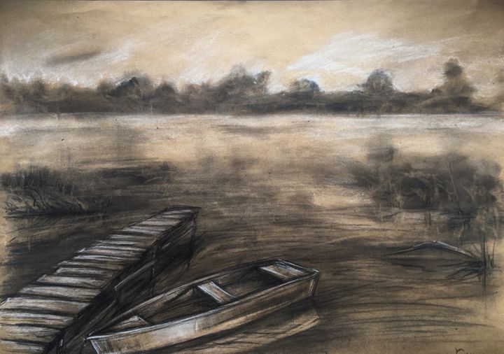 「Туман」というタイトルの描画 Svetlana Kuzina (Skuz)によって, オリジナルのアートワーク, 木炭