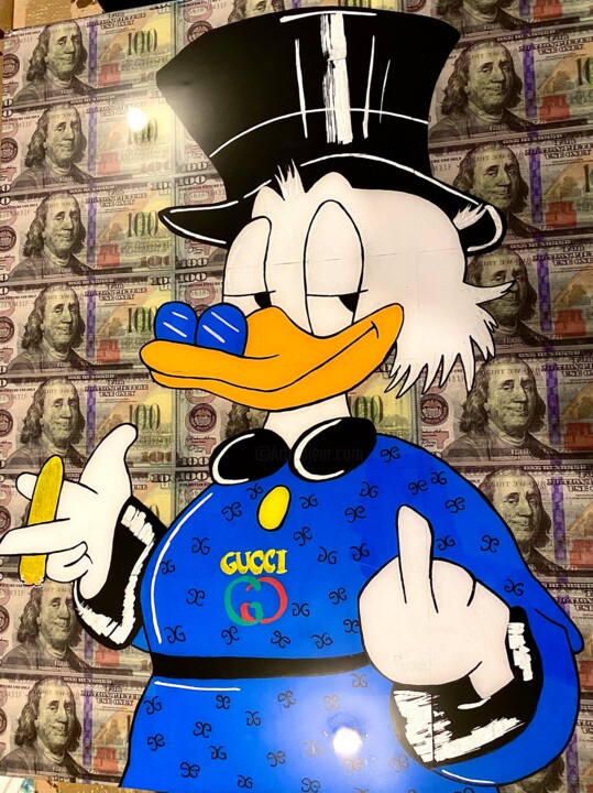 Painting titled "Scrooge Mc Duck Dis…" by Simart, Original Artwork, Acrylic Mounted on Wood Panel