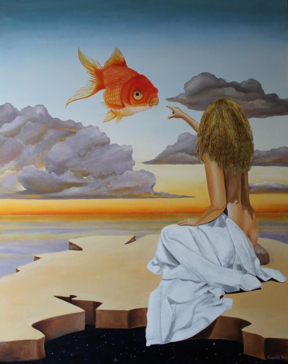 Pintura intitulada "Golden fish" por Sumeon Barias, Obras de arte originais, Óleo